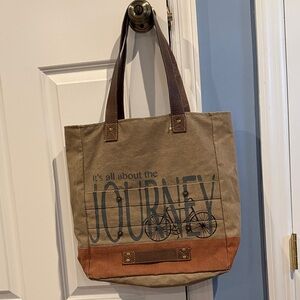 Mona B Large Canvas Leather Tote Bag